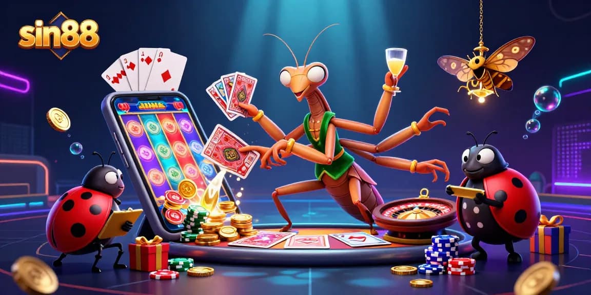 Experience thrilling gameplay with sin88, featuring a card sharp and vibrant casino elements.