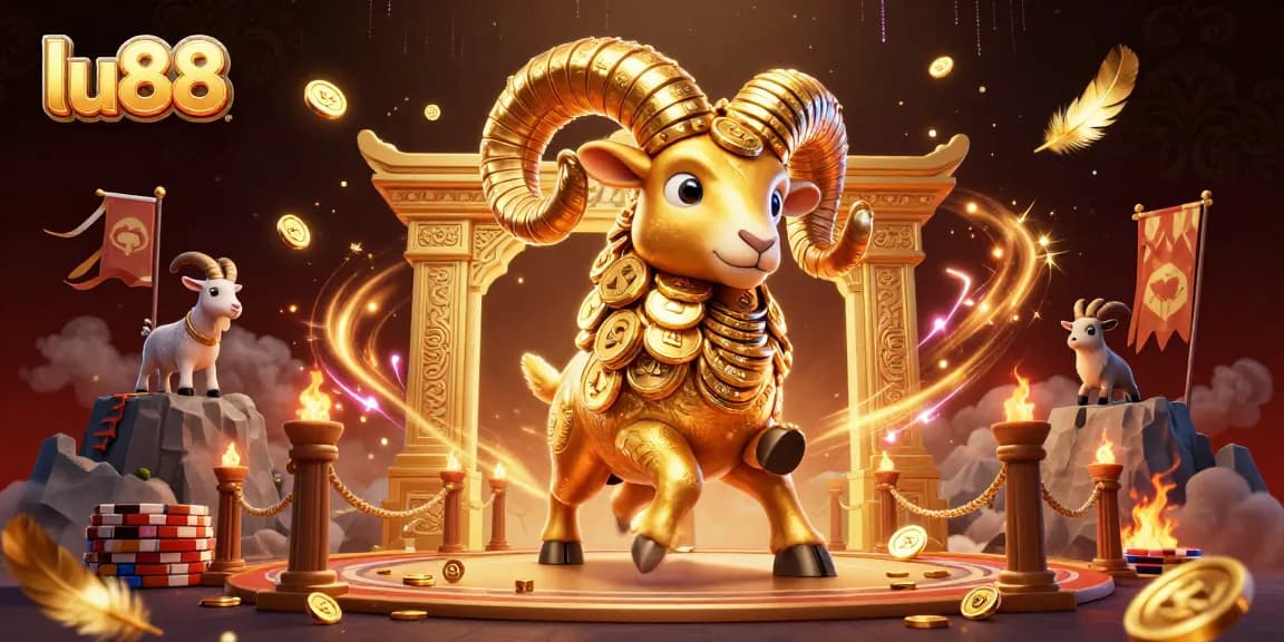 Experience the thrill of the casino with lu88's vibrant 3D rendering of a golden ram charging forward.
