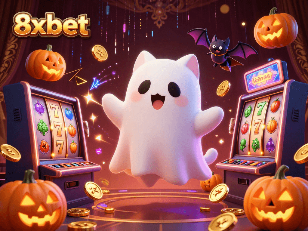 Experience the thrill of gaming with 8xbet's vibrant online casino scene and friendly ghost cat characters.