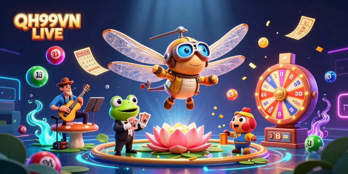 Play exciting games at QH99VN LIVE as the dragonfly pilot and frog croupier create vibrant casino magic.