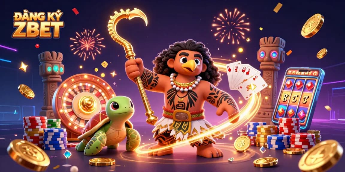 Join the excitement of ĐĂNG KÝ ZBET with vibrant casino elements and magical 3D characters.
