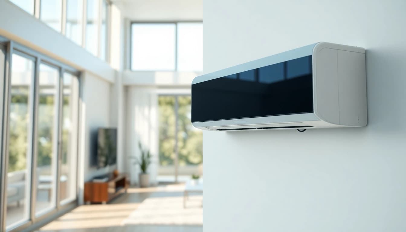 Install mini split ac system in a stylish living room demonstrating modern design.