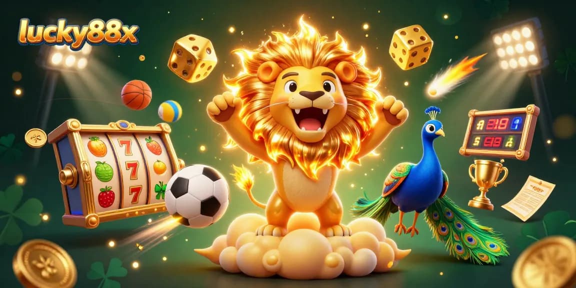 Engage with lucky88x casino fun as a sun lion roars over jackpots and slot reels.