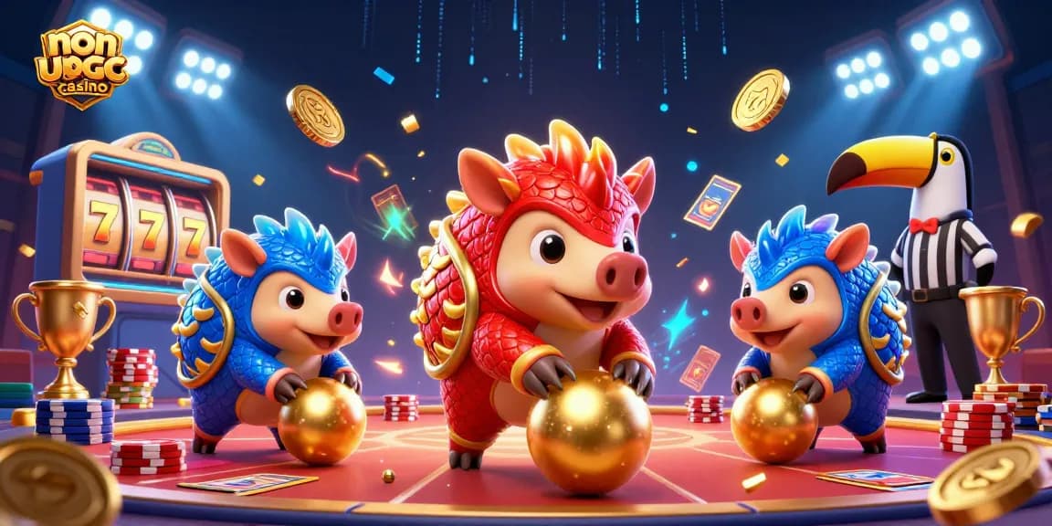 Experience thrilling gameplay at a non ukgc casino with vibrant pangolins striking golden balls.
