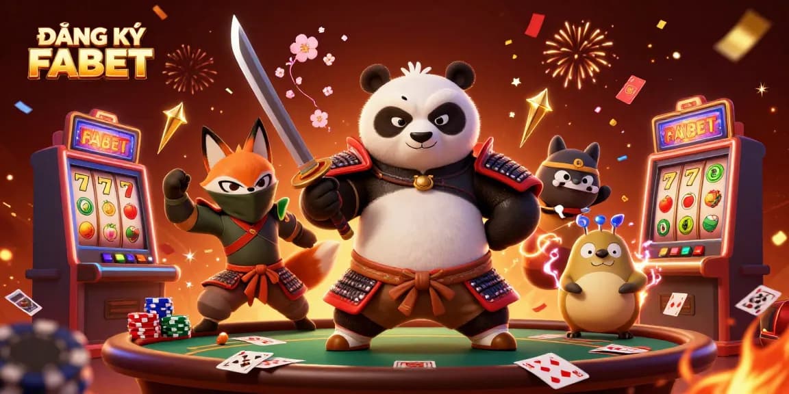 Experience the thrill of ĐĂNG KÝ FABET with 3D characters celebrating in a vibrant casino scene.