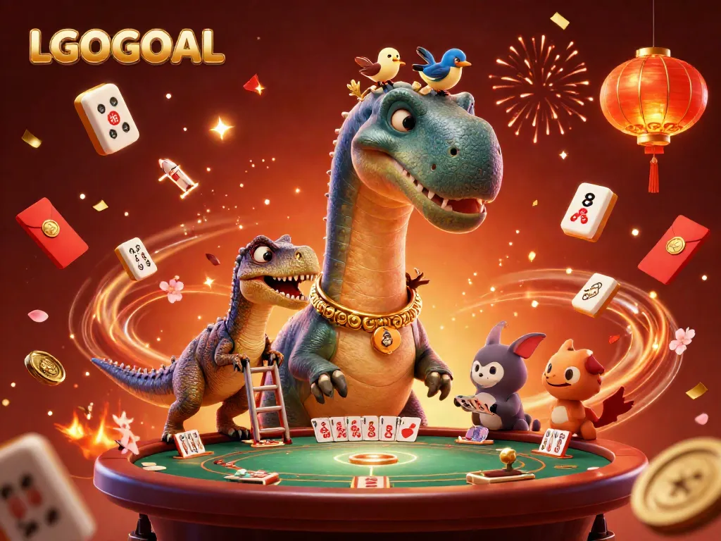 Experience LGOGOAL's exciting gaming universe in a vibrant casino setting featuring animated characters and colorful game elements.