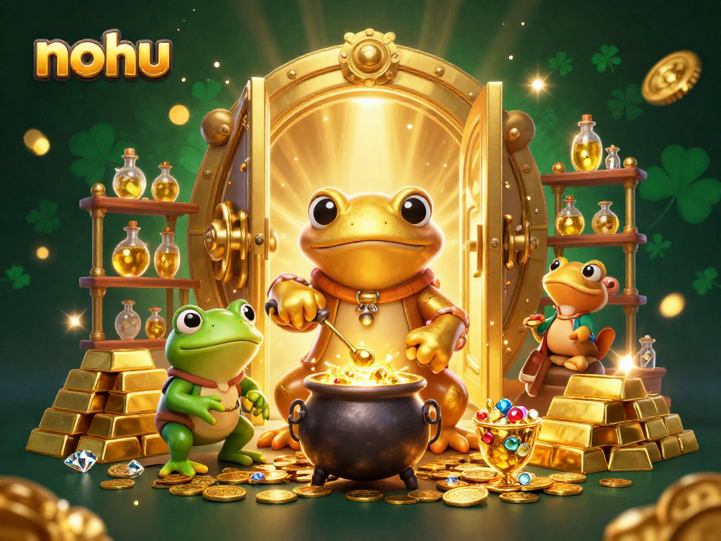 Experience nohu's golden treasures with immersive scenes filled with characters and casino elements.