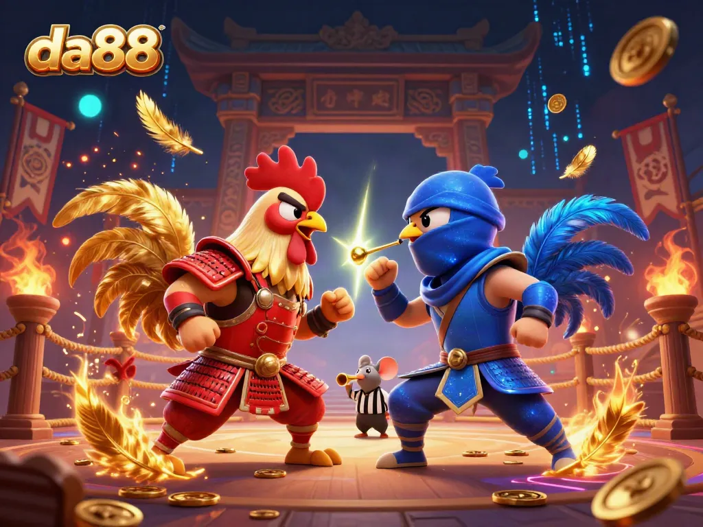Engage with thrilling battles at da88 featuring dynamic cartoon roosters in a spectacular arena.