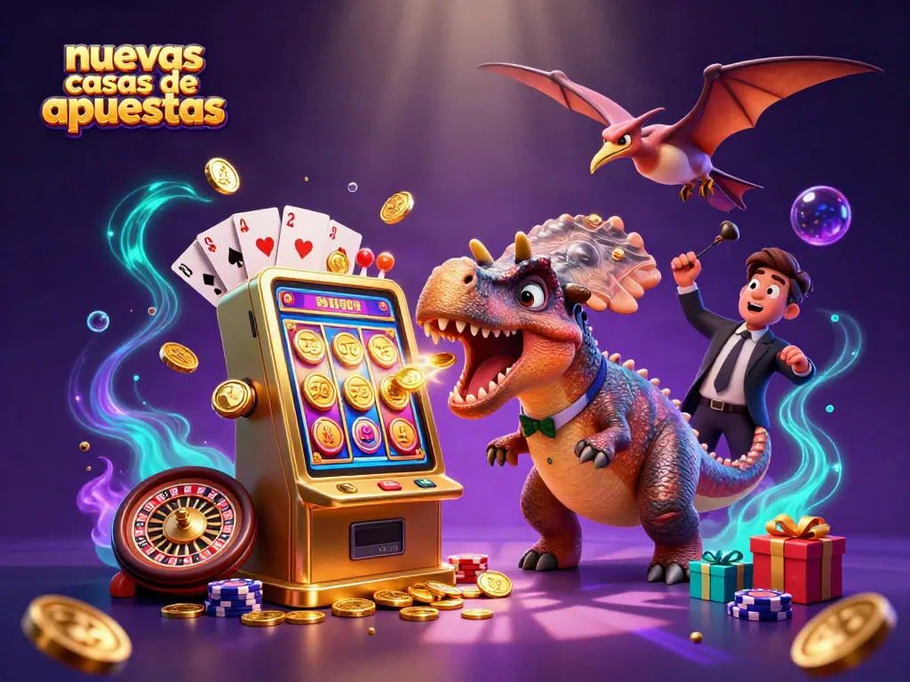 Las nuevas casas de apuestas ofrecen emoción con un pachycephalosaurus que golpea una máquina tragamonedas.