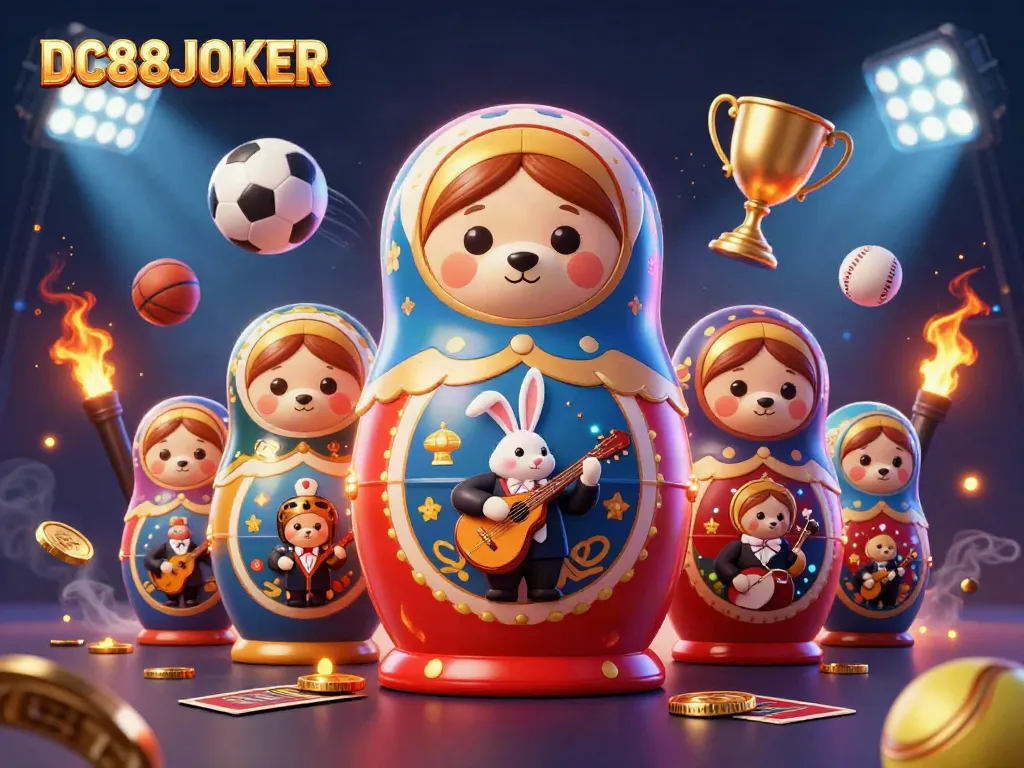 Experience the thrill of DC88JOKER as animated bears and a rabbit create a vibrant casino scene.
