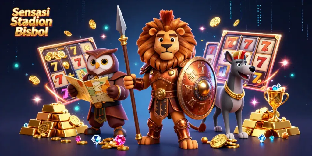 Experience the thrill of Sensasi Stadion Bisbol with vibrant casino elements and dynamic characters.