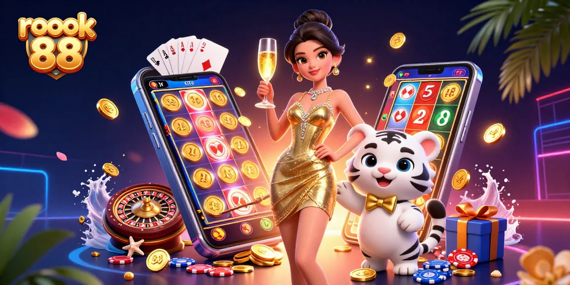 Engage in thrilling gameplay with rokok 88 in this vibrant casino scene, showcasing excitement and luck.