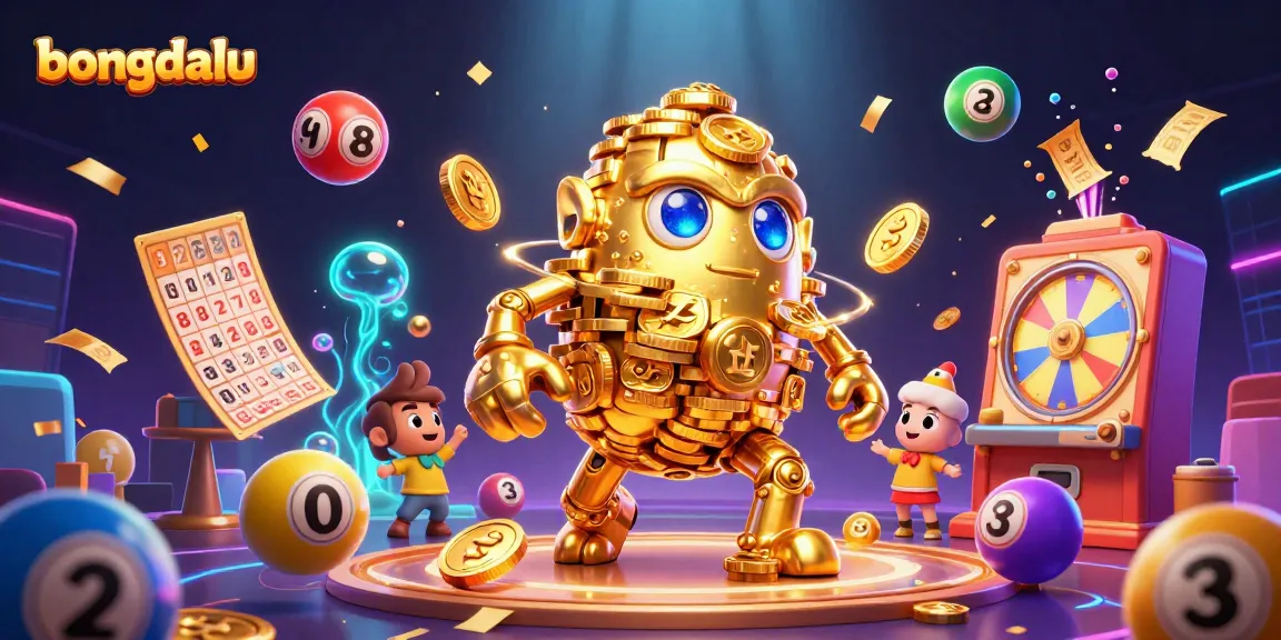 Bongdalu wins big with a vibrant casino scene featuring animated characters, dynamic lottery balls, and winning elements that create an engaging gaming experience.