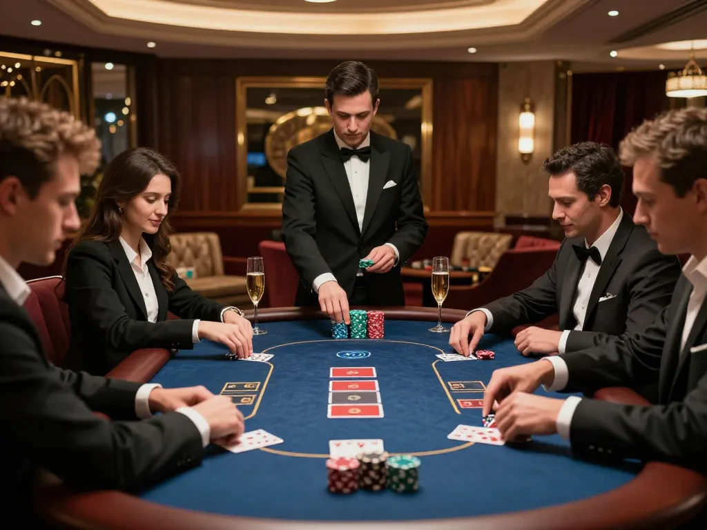 Bongdalu VIP poker scene showcasing strategic gameplay in an upscale casino atmosphere.
