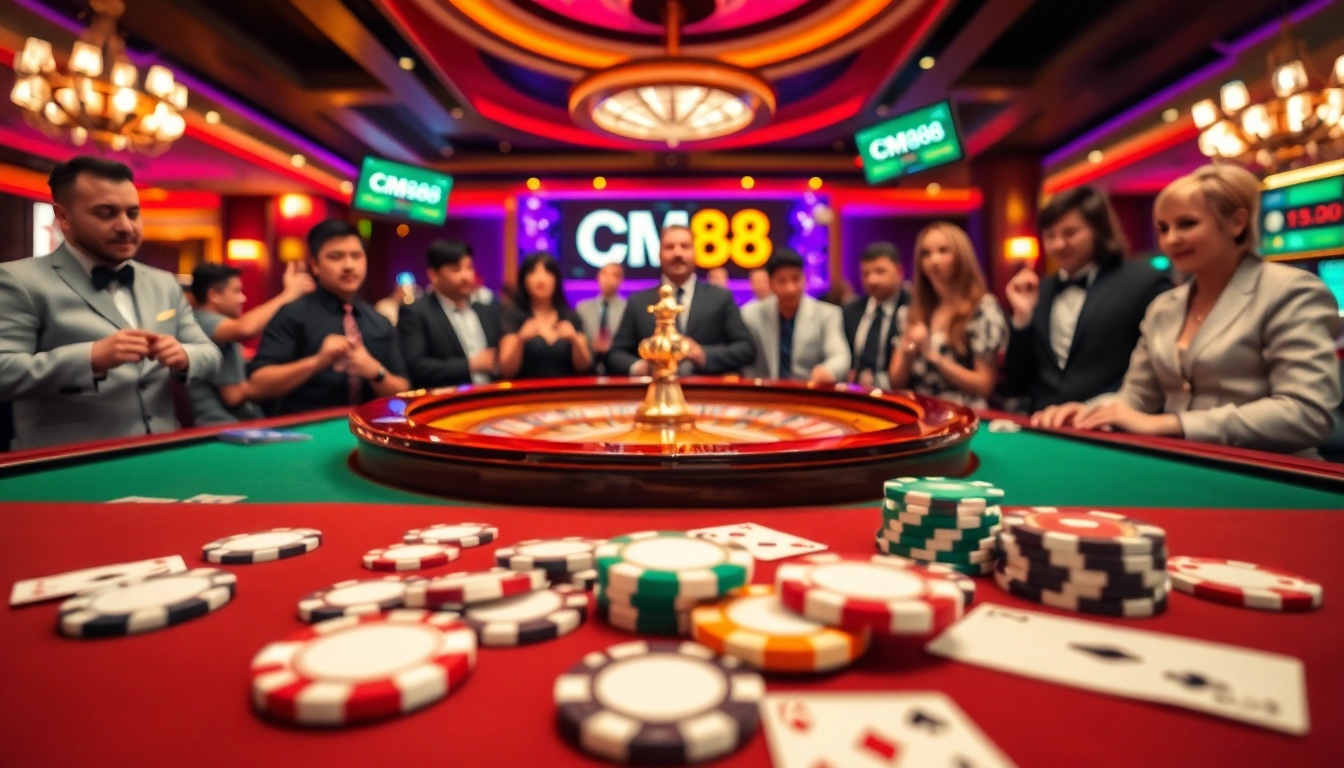 Players enjoying the thrill of gambling at a luxury casino featuring CM88 incentives.
