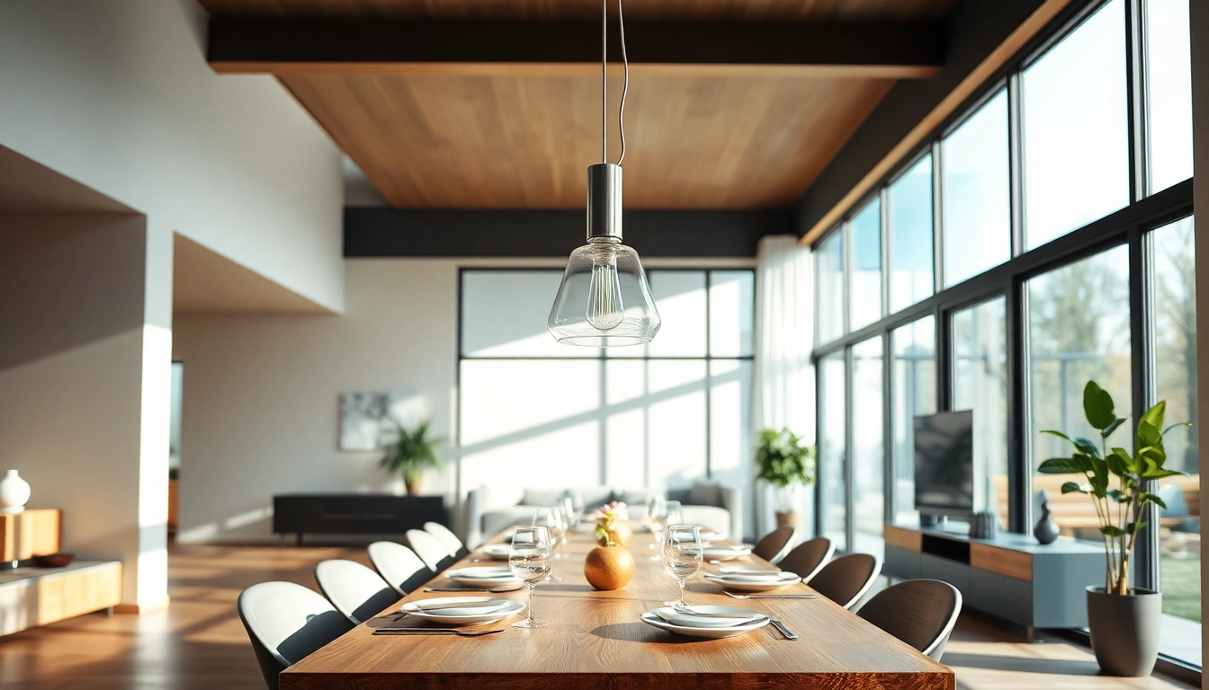 Shop ModernLighting with a stunning clear glass pendant light in a contemporary living room.