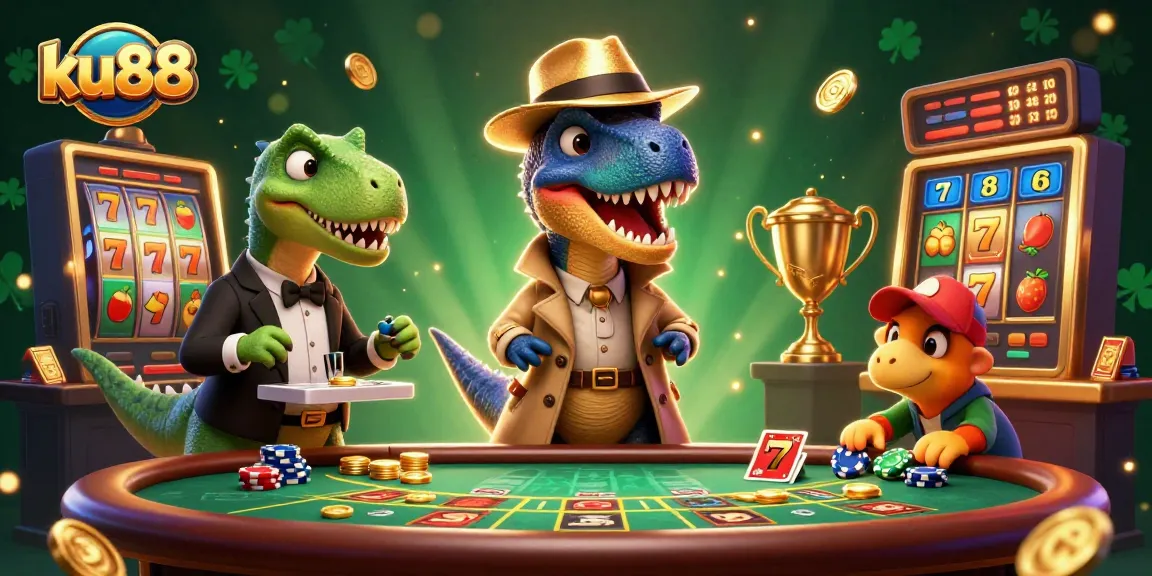 ku88 betting scene featuring a velociraptor at blackjack with dynamic sports elements