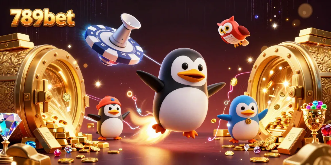 Experience the thrill of 789bet as a golden penguin rockets through a casino galaxy!