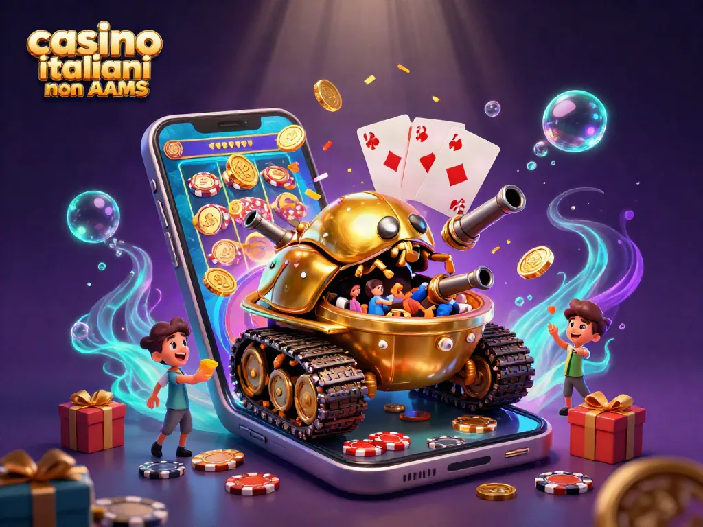 Scopri i casinò italiani non AAMS con un'elegante scena di gioco in un carro armato d'oro.