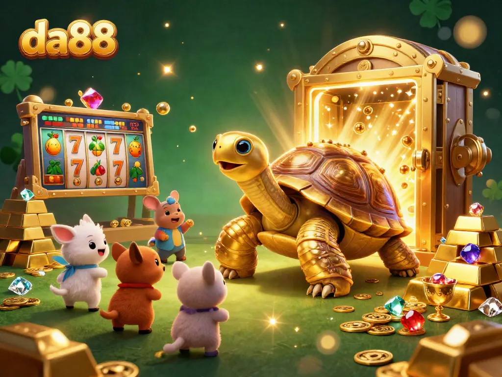 Experience thrilling gameplay with da88's vibrant slot games featuring a golden tortoise and exciting treasures.