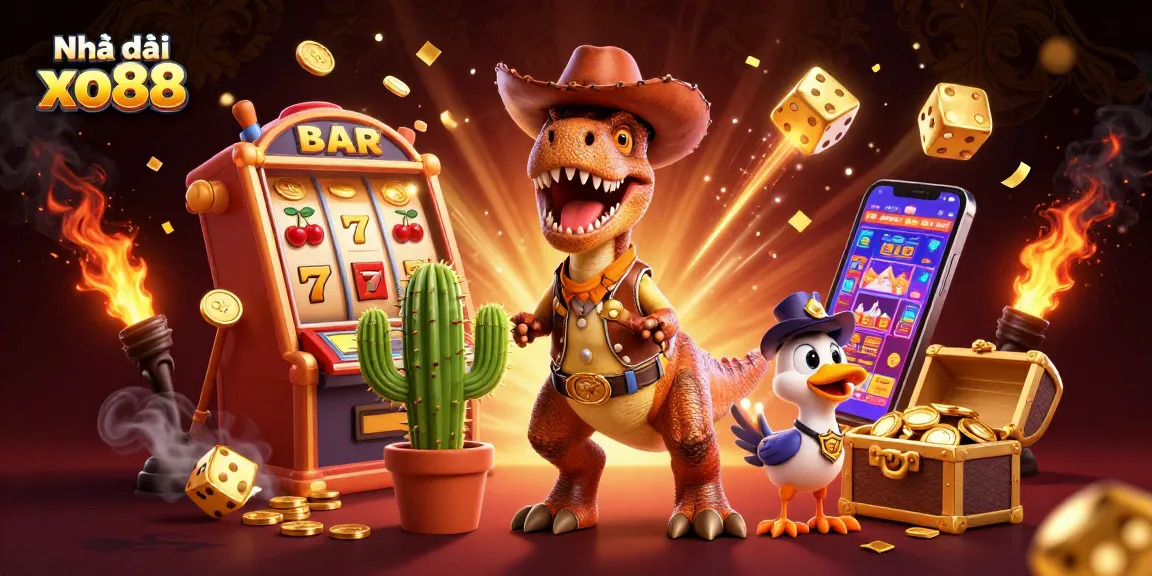 Spin the reels with Nhà cái xo88 in a vibrant 3D casino illustration full of excitement.