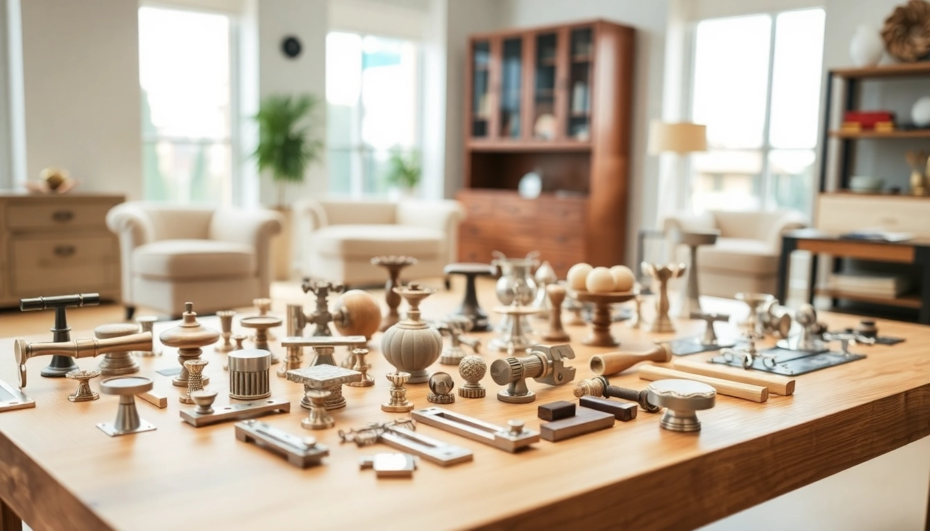 Enhance your space with quality products from a furniture hardware supplier showcasing elegant knobs and hinges.
