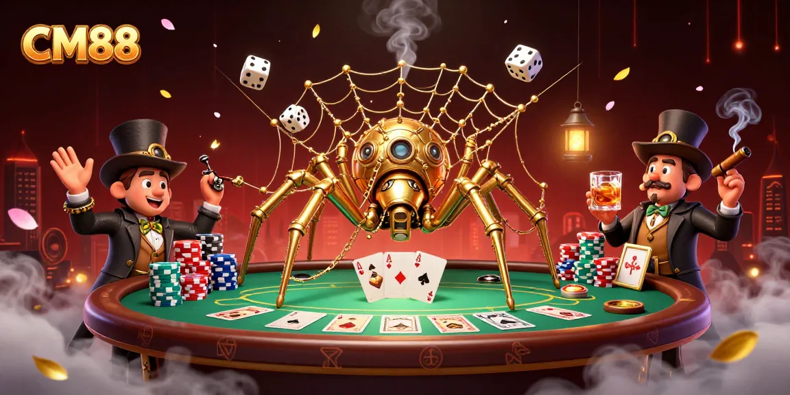 Catch wins and enjoy thrills at CM88 with our dynamic gambling scene illustration.
