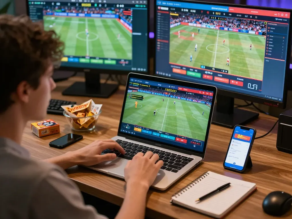 Engaging in live sports betting on the 88betcom platform with multiple events displayed on a vibrant laptop setup.