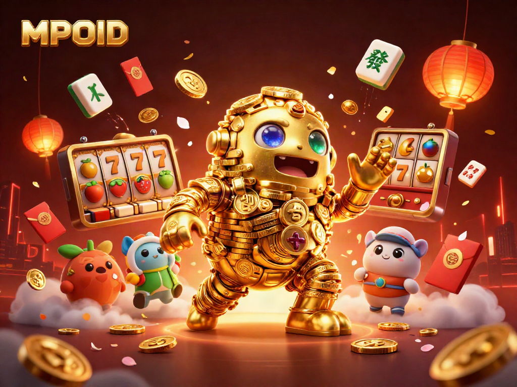 Engage in MPOID's vibrant slot gameplay, featuring golden golem and festive elements.