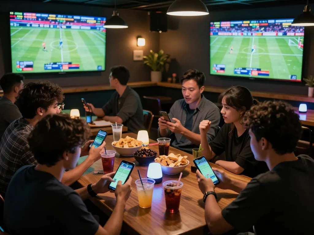 Betting excitement at 789win with players engaged in live sports wagering at a vibrant sports bar.