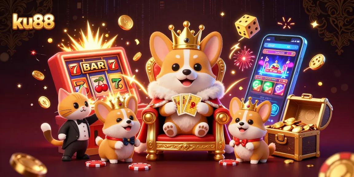 Engage with ku88 as the royal corgi rules the online casino world from a throne of poker chips.