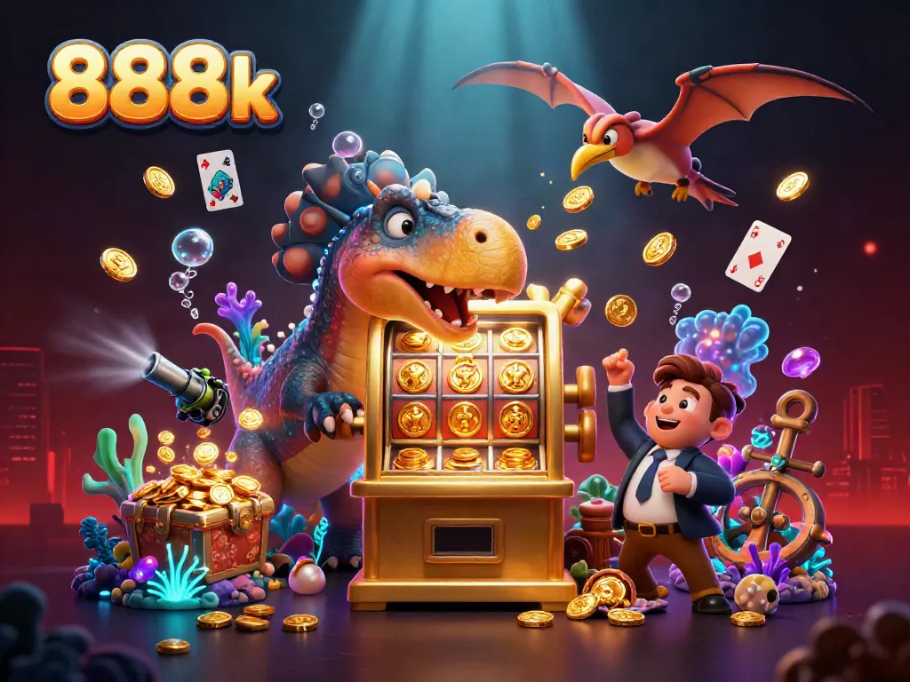 Experience the excitement of 888k jackpot wins with soft glowing casino elements and lively character interactions.