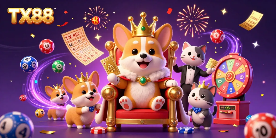 TX88 offers a vibrant casino atmosphere filled with lucky lottery balls and cheerful characters.