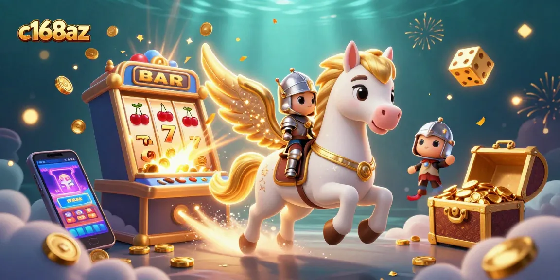 Engage in thrilling slot action with c168az, featuring a magical horse and jackpot excitement.