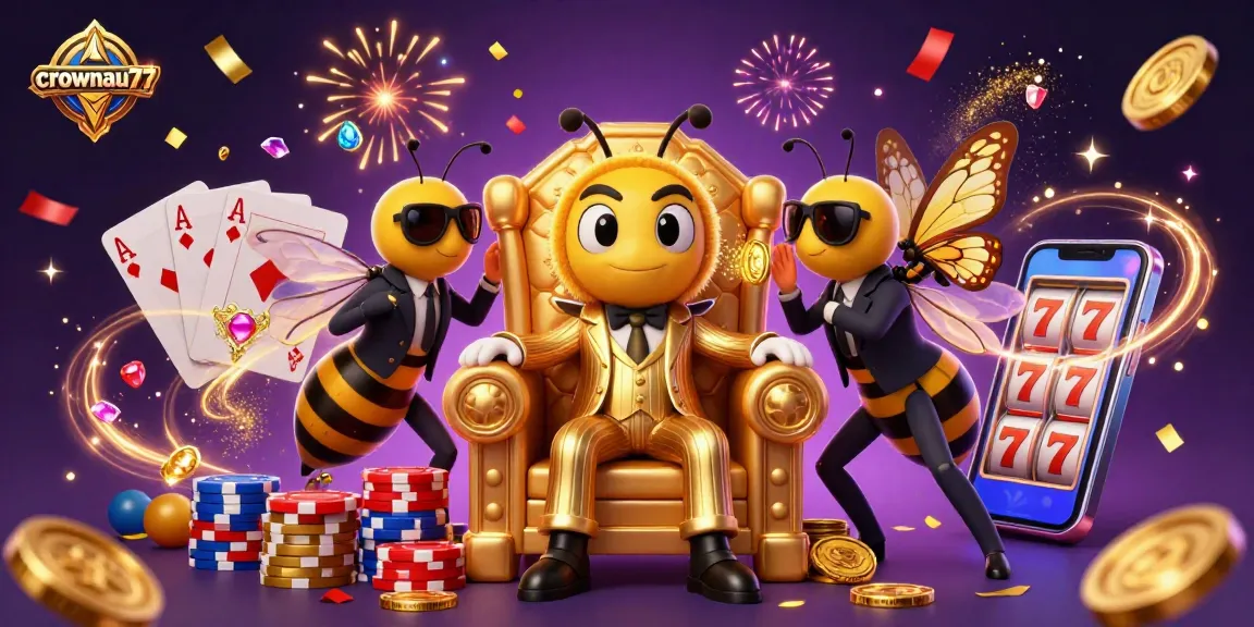 Crownau77 brings excitement with a bumblebee mob boss and dynamic casino elements.