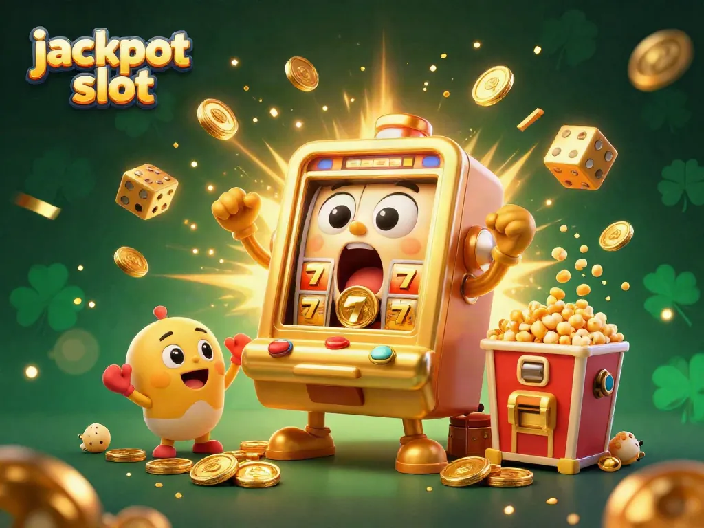 Experience the excitement of jackpot slots with a golden slot machine hitting its jackpot and coins flying everywhere.