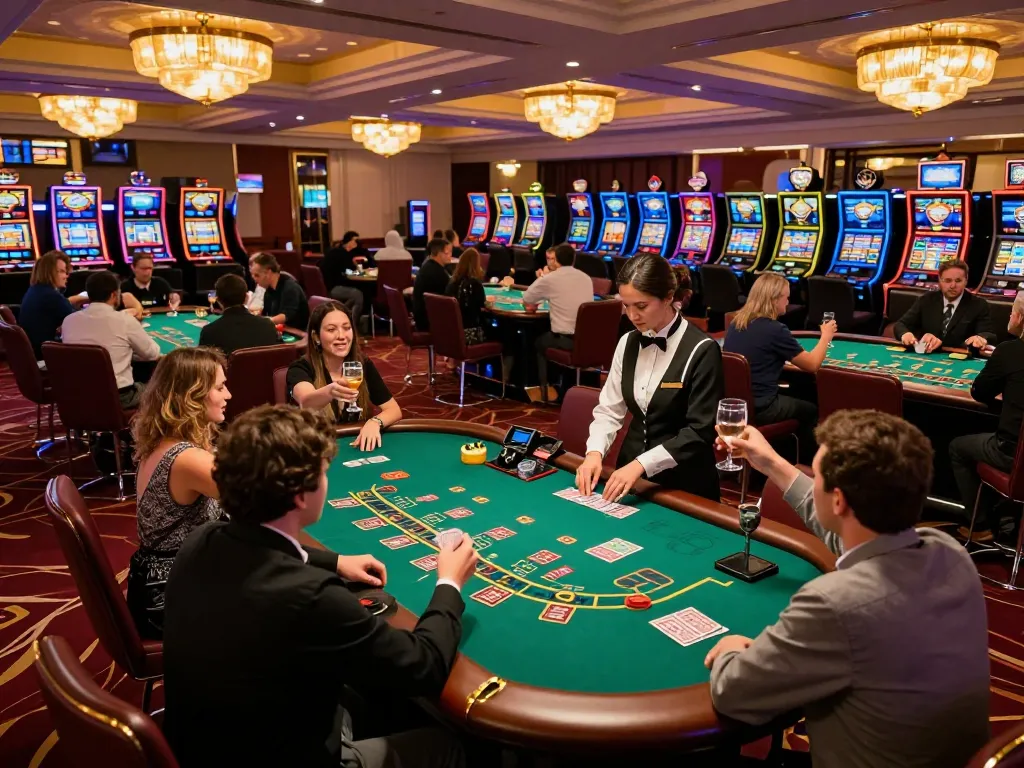 Engaged players enjoying a thrilling blackjack session at fly88 com in a luxurious casino atmosphere.