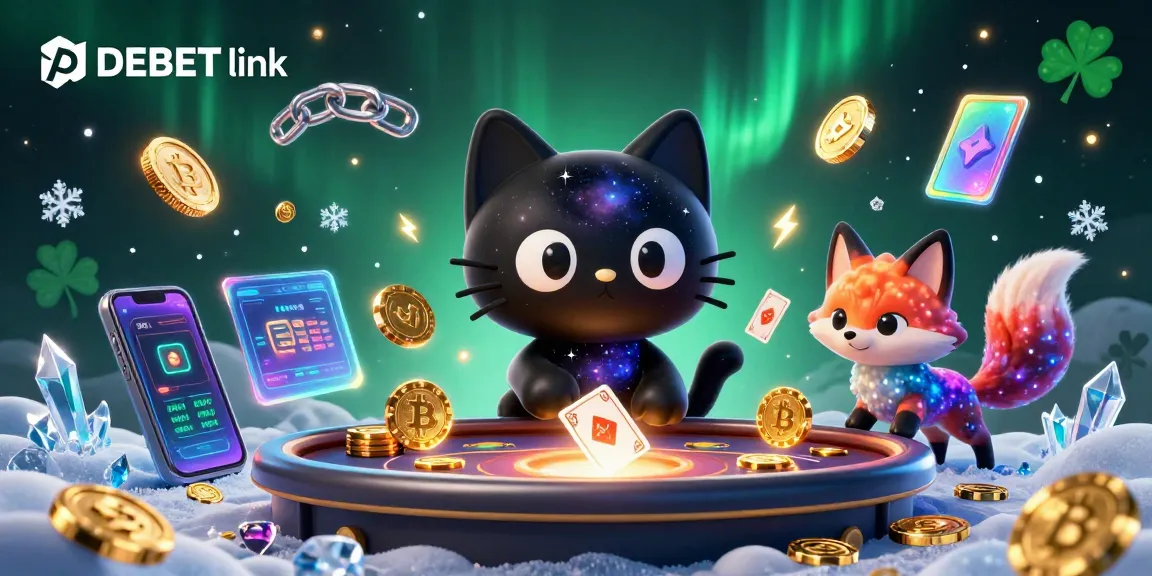 Bet big with DEBET link at the cosmic casino table, attracting vibrant golden chips and cards.