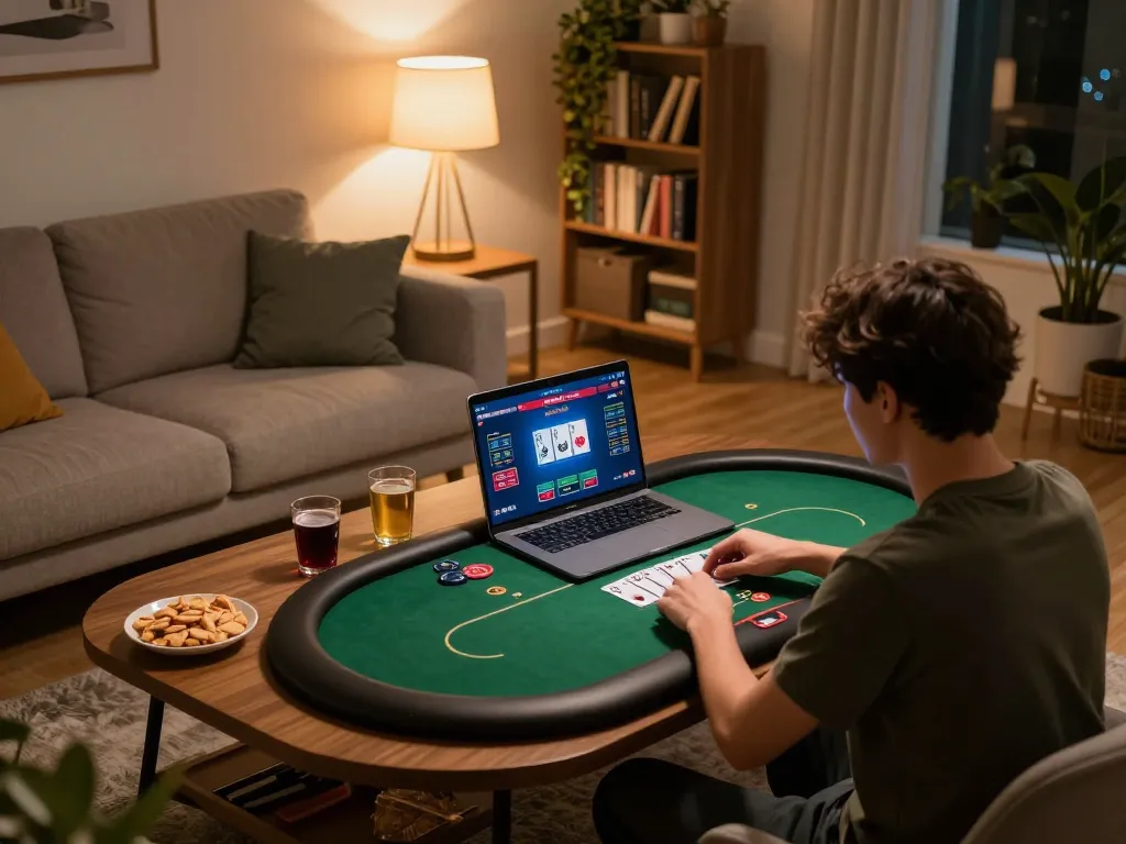 Engaged player experiences online poker with gg88’s platform in a cozy home setting.