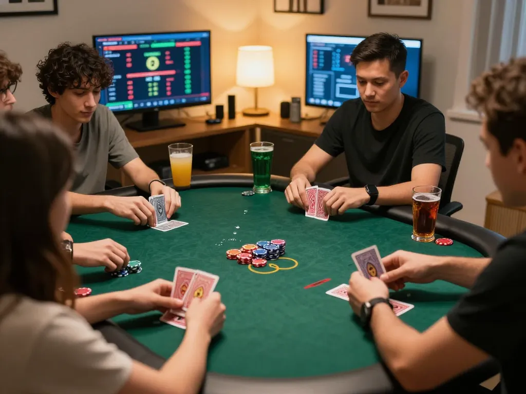 Players strategizing in an engaging online poker game on 789 platform, capturing excitement and competitive spirit