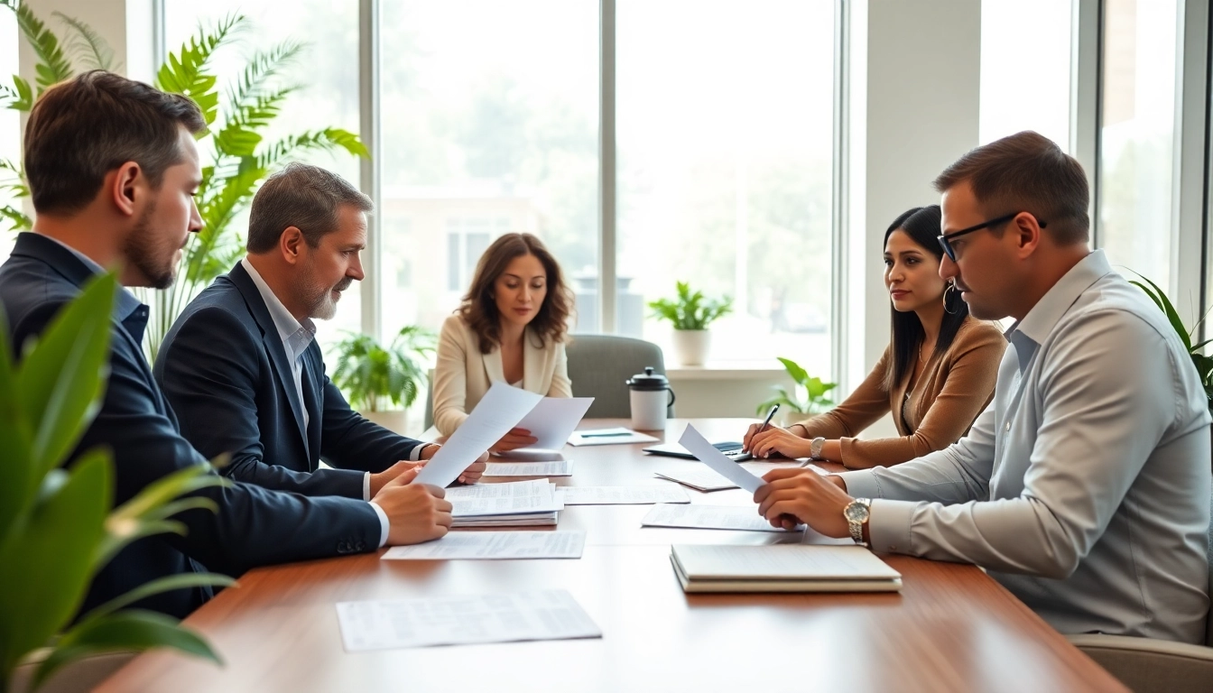 Engaging estate planning meeting showcasing diverse professionals collaborating on important documents.