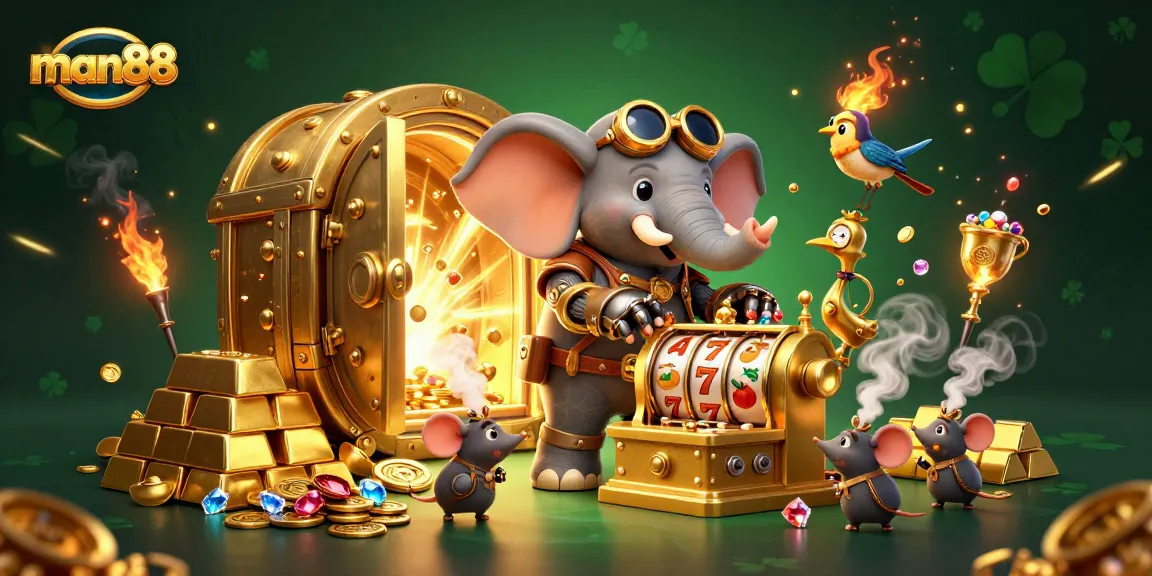 Play lucky slots at man88 with a steampunk elephant and treasures galore!