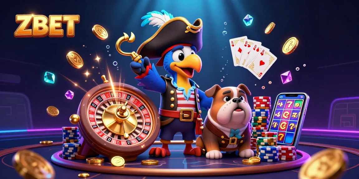 ZBET captivates gamblers with its vibrant 3D scene featuring a pirate captain and treasures in a lively casino.