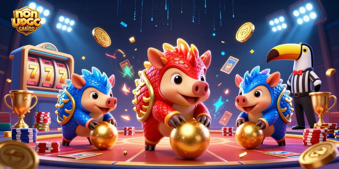 Experience thrilling gameplay at a non ukgc casino with vibrant pangolins striking golden balls.