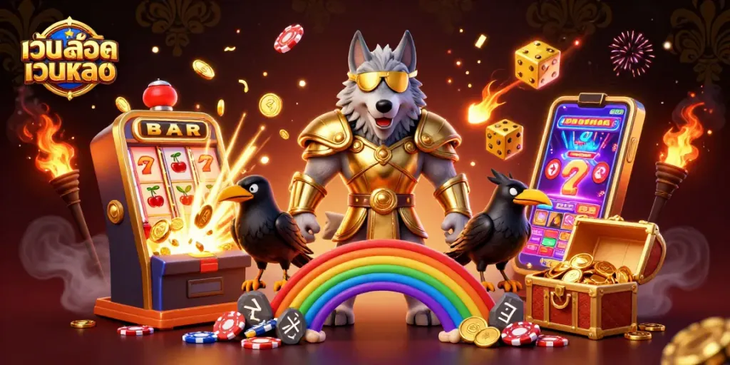 เล่น เว็บสล็อตเว็บตรง พร้อมเทพเจ้า โอดิน และนกแก้ว ตกแต่งด้วยเหรียญทองและเกมสล็อต