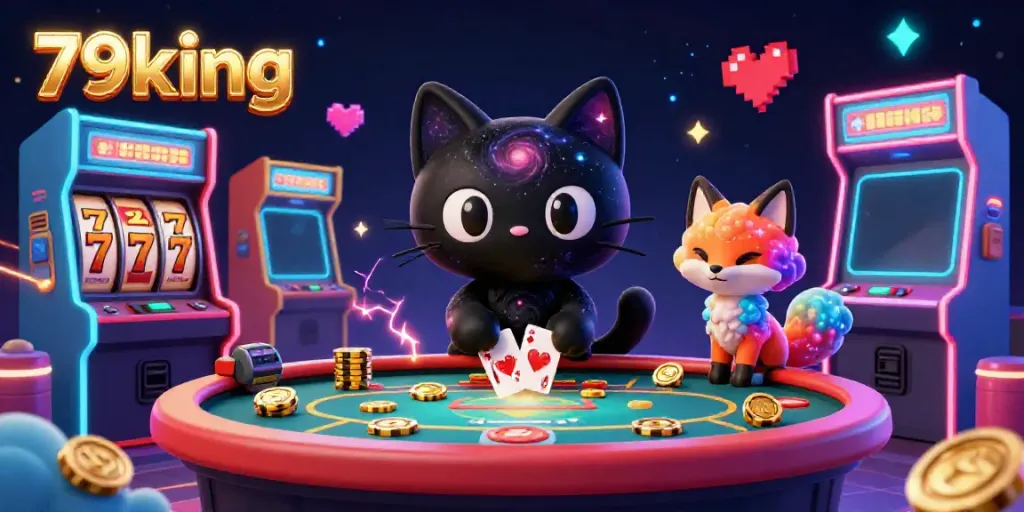 Experience thrilling gameplay with 79king's entertaining cosmic casino featuring a black hole cat and nebula fox.