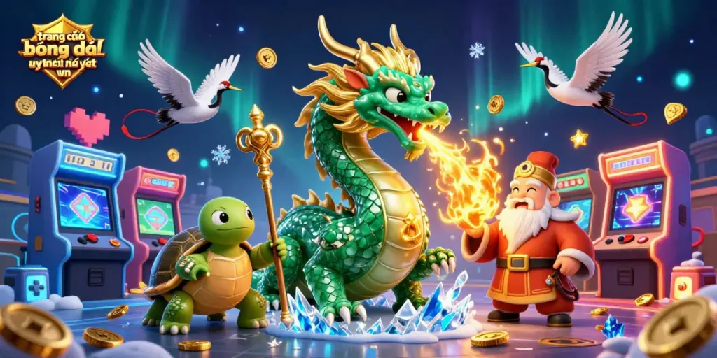Hình ảnh biểu diễn trang cá độ bóng đá uy tín nhất vn với rồng ngọc, rùa khôn và những cánh hạc may mắn.