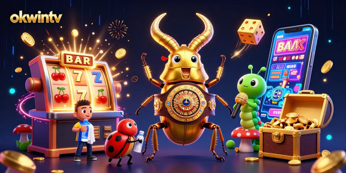 Bet on thrilling action with okwintv's dynamic 3D scene featuring vibrant casino elements.