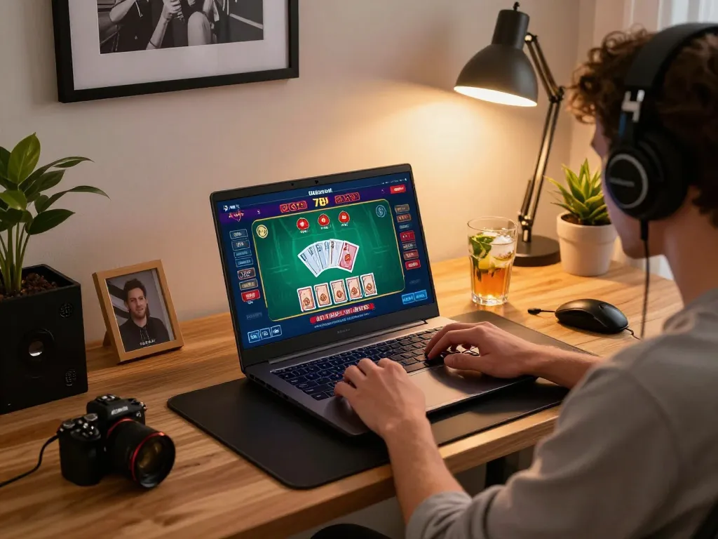 Engaging in online casino gaming at 789 with live dealer action, showcasing a modern setup.