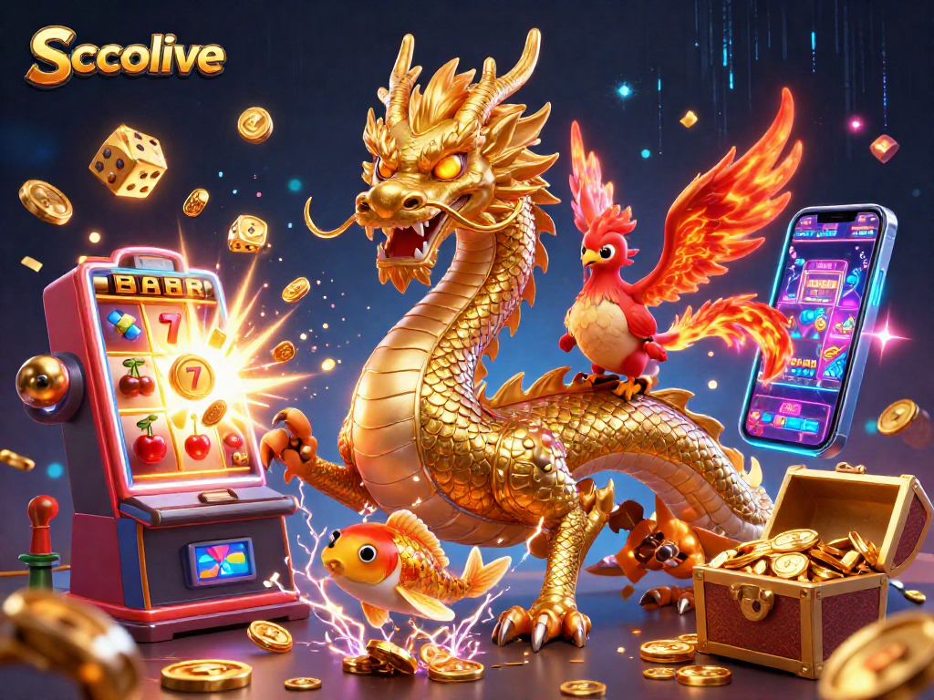 Socolive showcases vibrant casino action with dragons and jackpots in a dynamic 3D illustration
